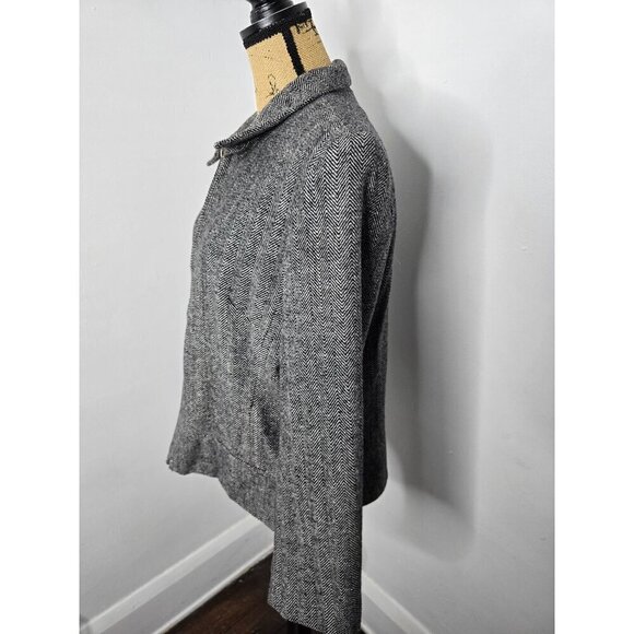 Sandro Black Herringbone Wool Zip Front Classic Blazer - Picture 2 of 12